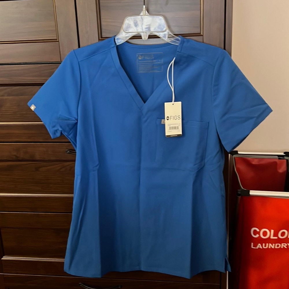 Figs royal blue one pocket scrub top